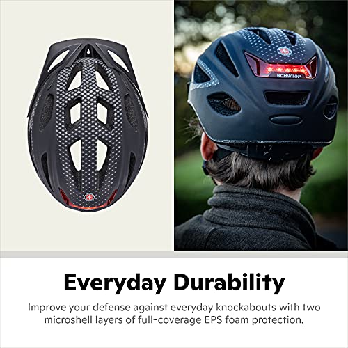 Schwinn Beam LED Lighted Bike Helmet with Reflective Design for Adults, Featuring 360 Degree Comfort System with Dial-Fit Adjustment, Matte Black