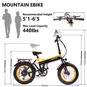 YEASION 1000W Fat Tire Electric Bike for Adults 48V/14Ah Removable Battery 20“ 4.0 Folding Electric Bike Snow Beach Mountain Ebike for Women and Men Black Yellow