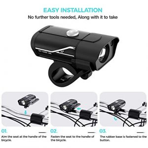 [Updated 2022 Version] USB Rechargeable Super Bike Headlight and Back Light Set, Runtime 10+ Hours 600 Lumen Bright Front Lights Tail Rear LED, 5 Light Mode Options Fits All Bicycles, Road, Mountain