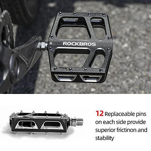 ROCKBROS Mountain Bike Pedals MTB Pedal Aluminum Bicycle Wide Platform Flat Pedals 9/16" Cycling Sealed Bearing Pedals for Road Mountain BMX MTB Bike