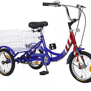 Barbella 14 inch 16 inch Tricycle Trike Bike, Single Speed Bike Three Wheel Bikes, Complete Cruiser Bike, Three-Wheeled Bicycles with Adjustable Height and Rear Basket