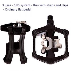 YBEKI SPD Pedals - Hybrid Pedal with Toe Clip and Straps, Suitable for Spin Bike, Indoor Exercise Bikes and All Indoor Bike with 9/16