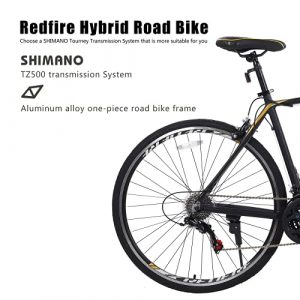 Redfire Hybrid Road Bike, 21 Speed Shimano Shifters,700C Wheels 19/21 Inch Aluminum Frame,City Commuter Bicycle for Adult Men&Women (19 inch Frame, Black)