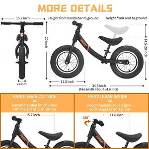 GUQE Balance Bike for Children 12 inch No Foot Pedal Sport Walking Training Bicycle for 2-6 Years Boys and Girls (Black)