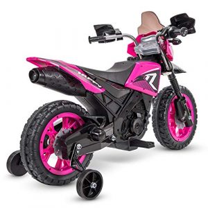 Huffy 6V Kids Electric Battery-Powered Ride-On Motorcycle Bike Toy w/Training Wheels, Engine Sounds, Charger - Pink, 17078P