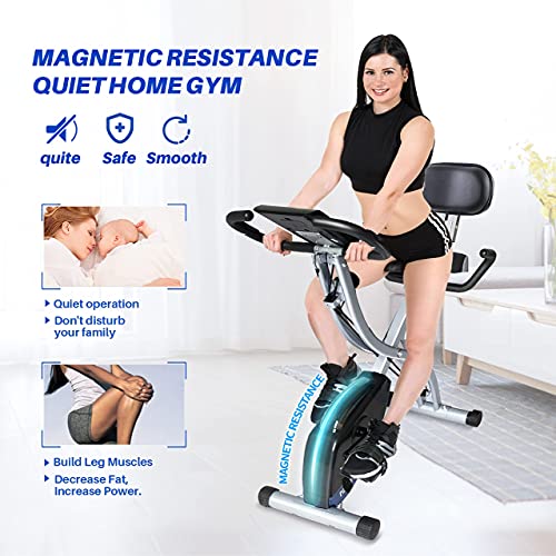 MGYM Folding Exercise Bike, Magnetic Resistance 3-in-1 Upright Recumbent Stationary Fitness Bikes 300lb Capacity with Back Support Arm Workout Band Extra Large Seat Cushion, Home Gym Cardio Training Equipment for Men Women