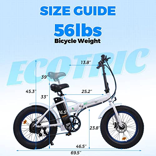 ECOTRIC Electric Bike 500W Foldaway Ebike 20" Fat Tire Folding Electric Bicycle 36V 12.5AH Lithium Battery Beach Snow Mountain E-Bike for Adults Commute Ebike for Female Male UL Certified