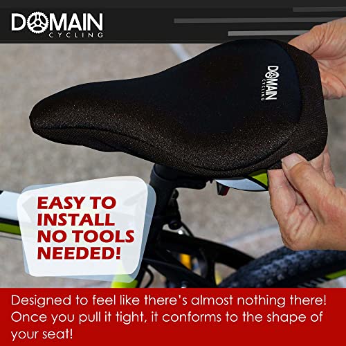 Domain Cycling Bike Seat Cushion for Women and Men - Gel Bike Seat Cover Compatible with Peloton, Exercise, Stationary and Road Bikes for Extra Comfort, 10.5"x7" (Black)