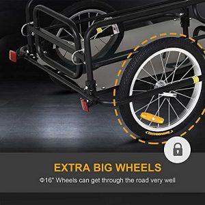 Aosom Foldable Bike Cargo Trailer Bicycle Cart Wagon Trailer w/Hitch, 16'' Wheels, 88 lbs Max Load - Black