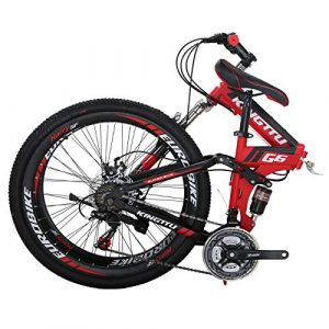 Kingttu G6 Mountain Bike 21 Speed 26 Inches Regular Spoke Wheel Dual Suspension Folding Bicycle (Red)
