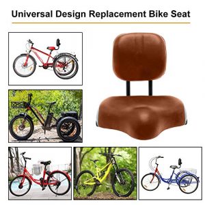 ABORON Universal Wider Bicycle Saddle Seat with Backrest Faux Leather Cycling Seat Cushion (Brown, 11.5x9.5in)