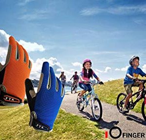 Cycling Gloves Kids Boys Girls Youth Full Finger Pair Bike Riding, Children Toddler Touch Screen Mountain Road Bicycle Warm Cold Weather Gel Padded, Color Blue Orange Age 2-11 (Orange, Medium)