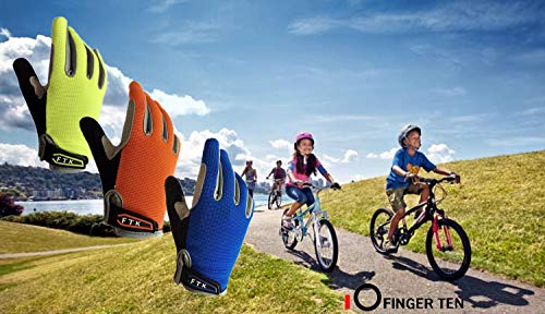 Cycling Gloves Kids Boys Girls Youth Full Finger Pair Bike Riding, Children Toddler Touch Screen Mountain Road Bicycle Warm Cold Weather Gel Padded, Color Blue Orange Age 2-11 (Orange, Medium)