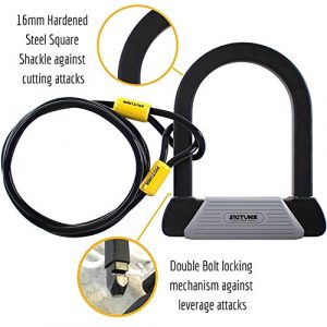 SIGTUNA Bike Locks - 16mm Heavy Duty Bicycle U Lock Combo with Square Steel U-Lock Shackle and 1800mm Woven Steel Double-Loop Cable Chain Plus Key-Hole Cover and 3 High-Security Keys