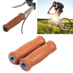 Bike Handlebar Grips, Retro Artificial Leather Bicycle Handlebar Grips Bike Handle Cover Grips (1 Pair)(Brown)