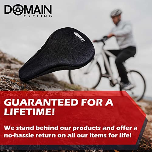 Domain Cycling Bike Seat Cushion for Women and Men - Gel Bike Seat Cover Compatible with Peloton, Exercise, Stationary and Road Bikes for Extra Comfort, 10.5"x7" (Black)