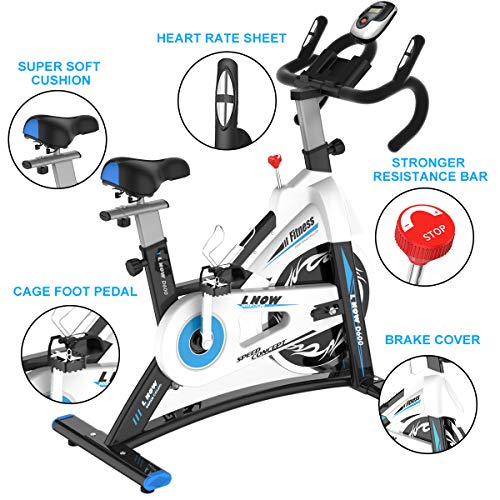 L NOW Indoor Exercise Bike Indoor Cycling Stationary Bike, Belt Drive with Heart Rate, Adjustable Seat and Handlebar, Tablet Holder, Stable Quiet and Smooth for Home Cardio Workout(D600)