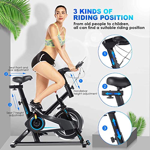 ANCHEER Stationary Exercise Bike, Indoor Cycling Bike Belt Drive with APP Connection, LCD Monitor, Adjustable Resistance, Pad/Phone Holder, Comfortable Cushion,Quiet for Home Gym Cardio Workout