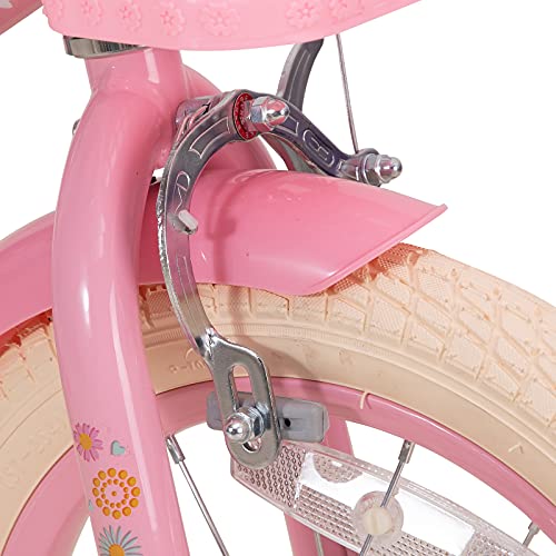 JOYSTAR Little Daisy 16 Inch Kids Bike for 4 5 6 7 Years Girls with Handbrake 16" Children Princess Bicycle with Training Wheels Basket Streamer Toddler Cycle Bikes Pink