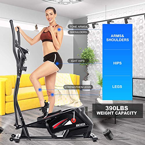 ANCHEER Elliptical Machine,APP Exercise Equipment,Elliptical Machines for Home Use,Cross Trainer Machine with 10-Level Resistance and LCD Monitor