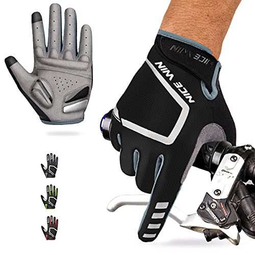 NICEWIN Cycling Gloves Mountain Bike Gloves Men Women - Road Bicycle Biking Gloves Padded Anti-Slip Touch Screen Grey L