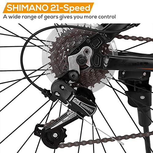 Huntaway 24 Inch Aluminium Frame Kids Mountain Bike, Shimano 21 Speeds Bike for Youth Black