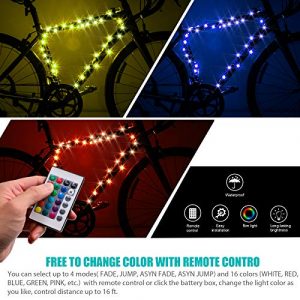 Waybelive LED Bike Frame Lights, Remote Control Bicycle Frame LED Light, 16 Color Change by Yourself, Waterproof, Super Bright to Ride at Night. Good Gift for Kids(1 Tire, Multicolor)