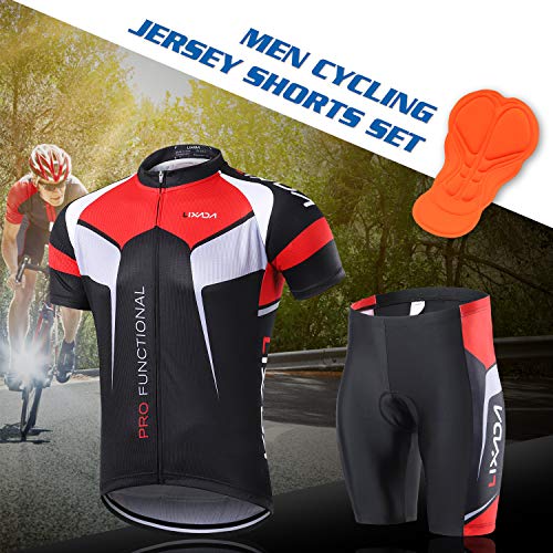 Lixada Men's Cycling Jersey Set Bicycle Short Sleeve Set Quick-Dry Breathable Shirt+3D Cushion Shorts Padded Pants
