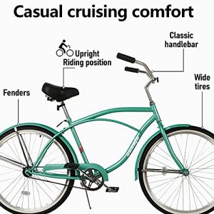 hosote Beach Cruiser Bike for Men and Women, Featuring Retro-Styled 18-Inch Steel Step-Over Frame, 26-Inch Wheels Comfort Cruiser Bicycle with Front and Rear Fenders, Multiple Colors