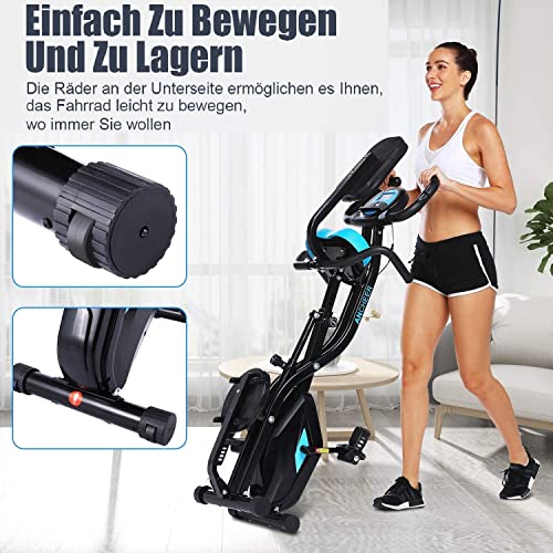 ANCHEER Folding Exercise Bike APP Control, Stationary Bike Indoor Cycling Bike with 10-Level Adjustable Magnetic Resistance, Twister Plate, Pulse Sensor, Easy to Move, Space Saving