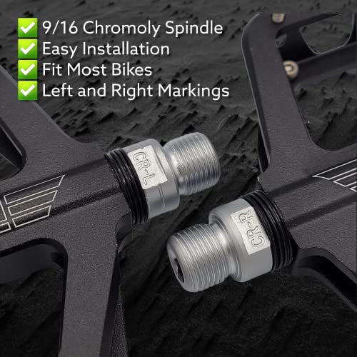 PDX A8 Mountain Bike Pedals, MTB Pedals, BMX Bicycle Pedals, Dirt Jumper Pedals, Large Platform Anti-Slip Lightweight Aluminum 16 pins (Black)