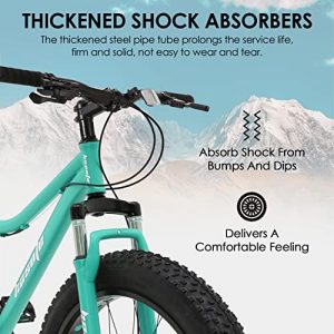 hosote Fat Tire Mountain Bikes for Mens, 26 inch 7 Speed Wheels Double Disc Brake Snow Bike Beach Bike, High-Tensile Carbon Steel Frame