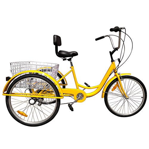 Areyourshop Unisex Adult 24" 3-Wheel 7-Speed Tricycle Bicycle Bike Cruise Basket Yellw
