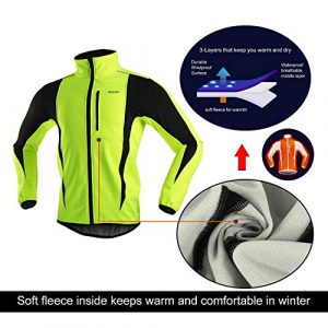 ARSUXEO Winter Warm UP Thermal Softshell Cycling Jacket Windproof Waterproof Bicycle MTB Mountain Bike Clothes 15-K Green Size Large