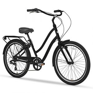 sixthreezero EVRYjourney Men's 21-Speed Step-Through Hybrid Cruiser Bicycle, Matte Black w/Black Seat/Grips, 26