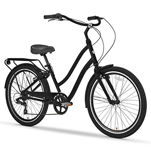 sixthreezero EVRYjourney Men's 3-Speed Step-Through Hybrid Cruiser Bicycle, Matte Black w/Black Seat/Grips, 26" Wheels