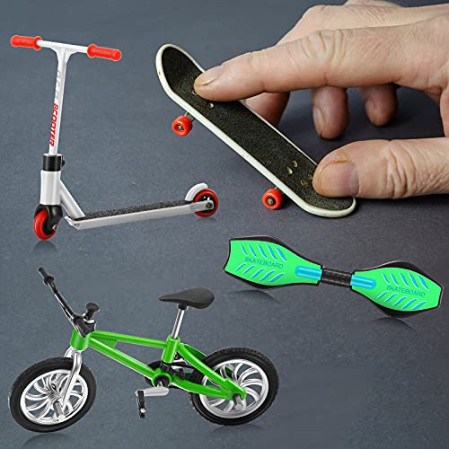 14 Pieces Finger Scooter Toys Set Includes Finger Skateboard Finger Bike Mini Finger Swing Board Finger Scooter with Matched Scooter Tools Mini Finger Accessories Fingertip Party Favors (Green)