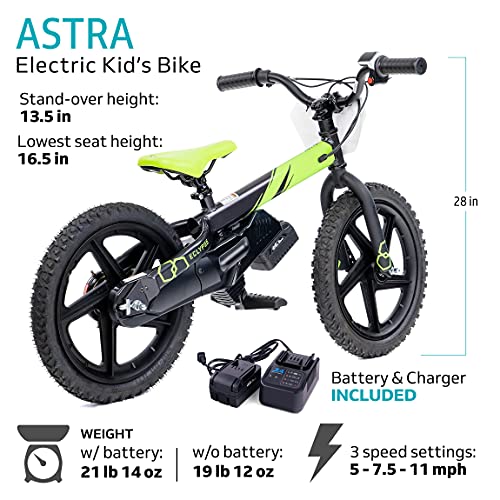 Eclypse Astra 16” Electric Balance Dirt Bike for Kids, Lightweight Electric Bike for Ages 4-8 Years w/3 Speed Twist Grip Throttle, Electric Kids Dirt Riding Off Road, Trails, and Road (Green)