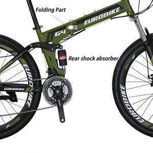 26” Full Suspension Mountain Bike 21 Speed Folding Bicycle Men or Women Bicycle(ArmyGreen)