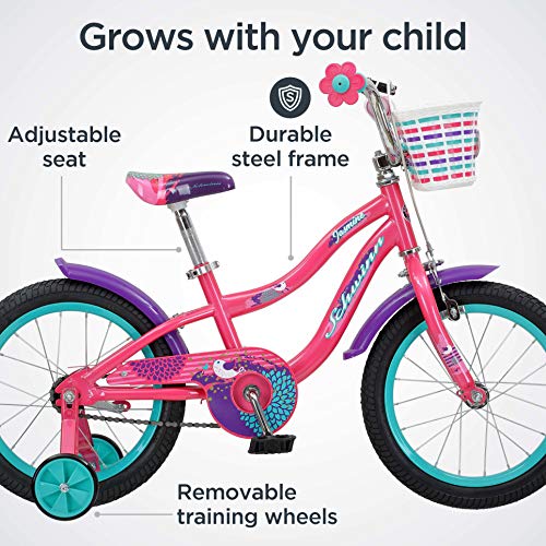 Schwinn Jasmine Girls Bike with Training Wheels, 16-Inch Wheels, Pink