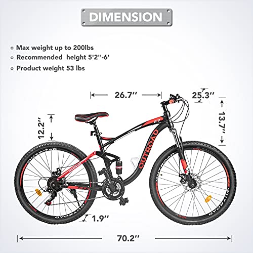 Outroad Mountain Bike 27.5 Inch Wheel 21 Speed Mountain Bicycle for Men and Women, High Carbon Steel Frame Road Bike with Daul Disc Brakes Suitable for Sports and Commuting, Black&Red