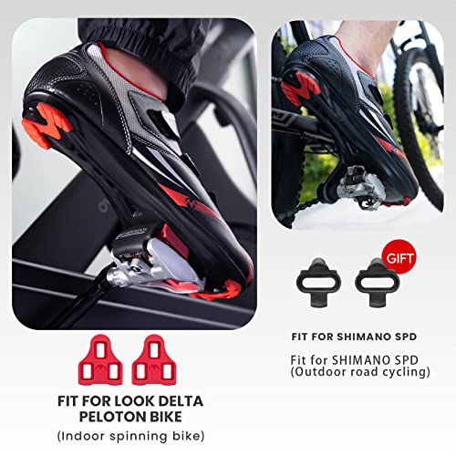 OutdoorMaster Men's Road Cycling Shoes Road Bike Shoes with Indoor Pedal of Delta/SPD Outdoor for Unisex Cycling Riding Shoes with 2 Cleat Compatible - Black Red - 10.5