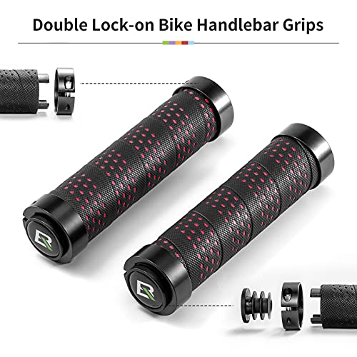 ROCKBROS Bike Handle Grips Double Lock on Bicycle Handlebar Soft Non-Slip PU Locking Bike Grips Comfortable & Shock Absorption for Mountain, MTB, BMX, Beach Cruiser, Scooter, Folding Bike