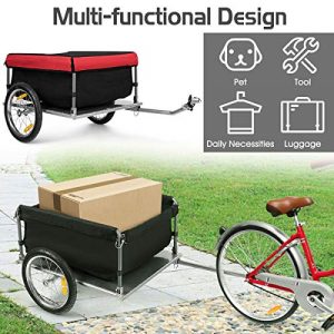 Goplus Cargo Bike Trailer, Folding Frame Quick Release 16’’ Wheels Bicycle Cargo Trailer with Removable Cover
