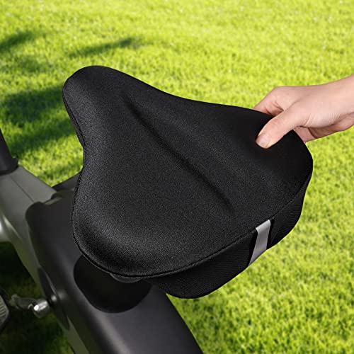 Supplylink Bike Seat Cushion, Extra Wide Gel Padded Bike Seat Cover for Women Men Comfort, Exercise Bike Seat Cushion Fit for Peloton, Stationary, Recreational, Cruising, Spinning Bikes, 11 X 10in
