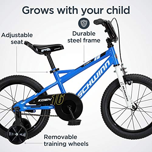 Schwinn Koen & Elm Toddler and Kids Bike, 16-Inch Wheels, Training Wheels Included, Blue