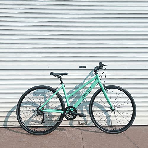 AVASTA Road Hybrid Bike for Women, Lightweight Step Throught 700c Aluminum Alloy Frame City Commuter Comfort Bicycle, 7-Speed Drivetrain, Mint Green