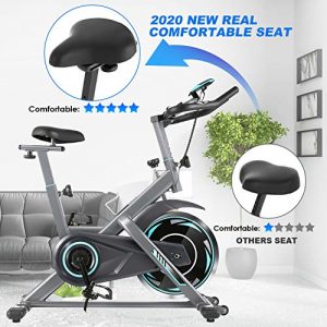 ANCHEER Exercise Bike, Indoor Cycling Bike Stationary with Heart Rate Monitor & LCD Monitor, Comfortable Seat Cushion, 40LBS Heavy Flywheel, Multi - Grips Handlebar (Silver)