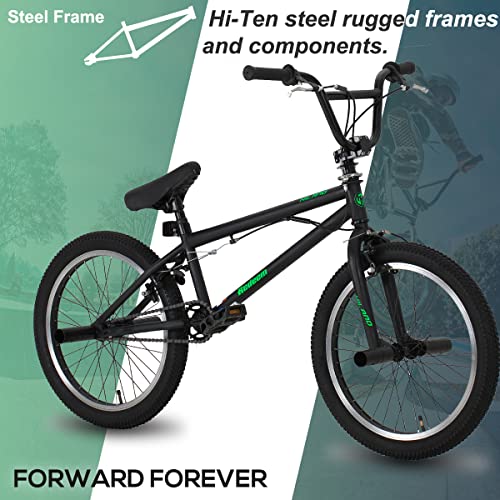 Hiland 20 Inch Kids Bike BMX Bicycles Freestyle for Boys Teenagers Black Green