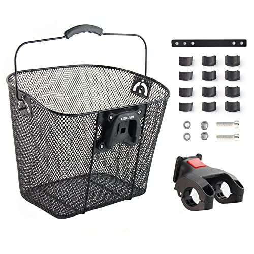 LIEKUMM 12L Bike Basket, Capacity 11 lbs, Front Bicycle Basket with Quick Release Accessories, Wire Basket for Bikes with Portable Handle, Storage for Shopping,Pet,Computer,Toys,Flowers etc